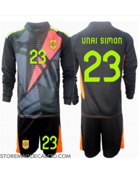 Spagna Unai Simon #23 Portiere Maglia Gara Trasferta Repliche Europei 2024 Bambino Maniche Lunghe